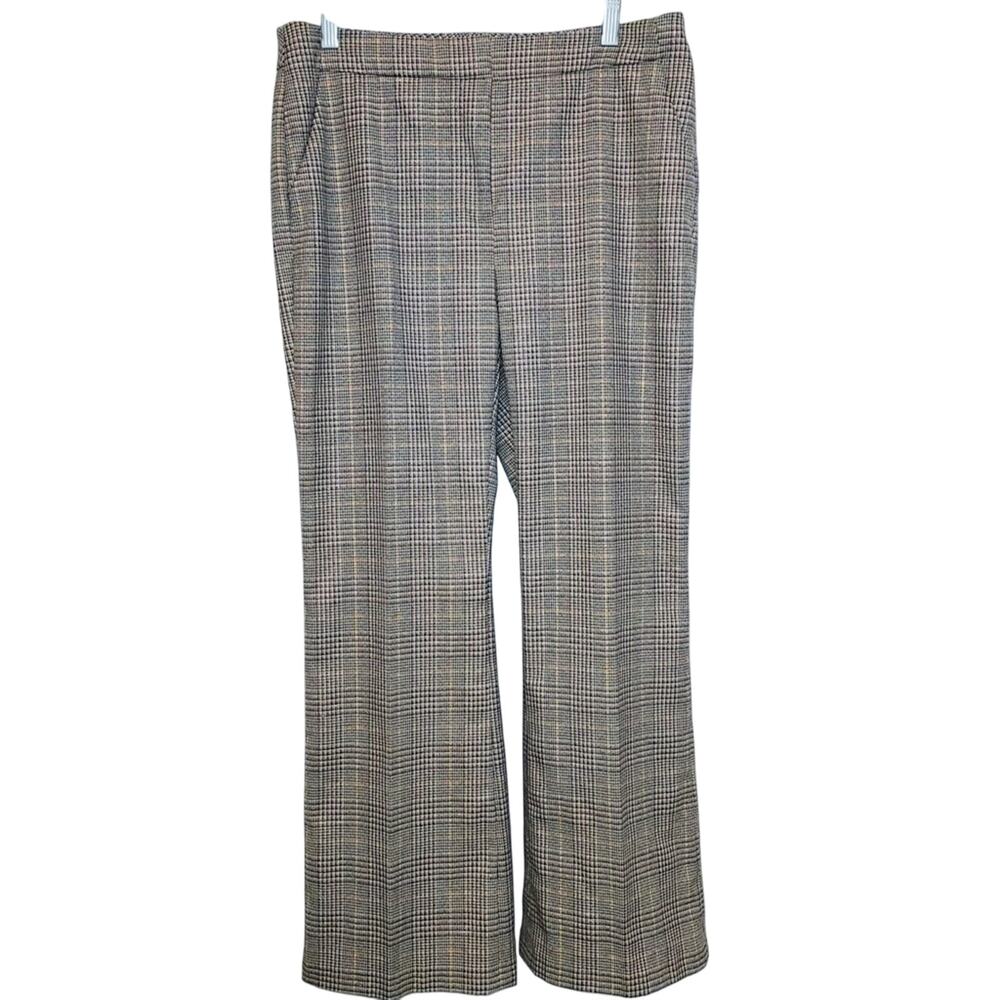 Chico's Metallic Plaid Gray Brown Gold Wide Straight Mid Rise Trouser Pants 6
